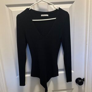 Abercrombie & Fitch Black Ribbed V-Neck Bodysuit